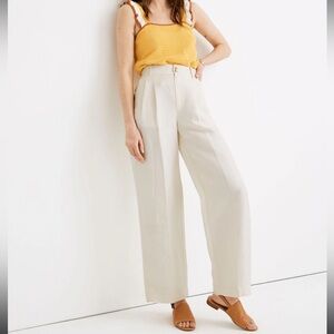 MADEWELL cream pleated wide leg linen pants
